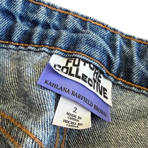 Future Collective Light Wash Denim Jeans Wide Leg Seam Detail Casual Size 2 - Picture 2 of 11